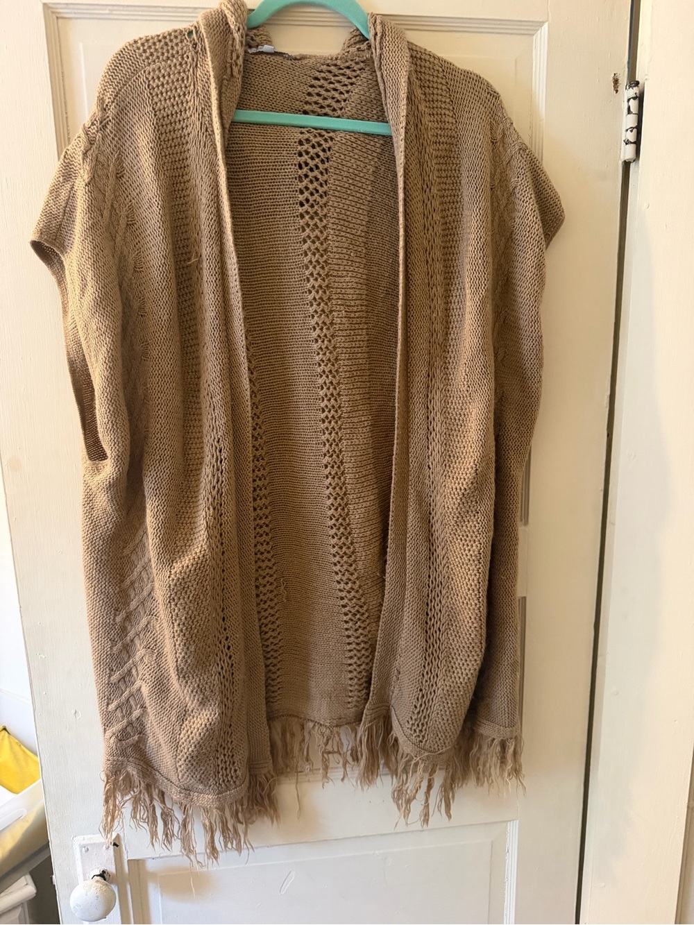 Charlotte Russe Tan Open-Front Knit Fringe Poncho